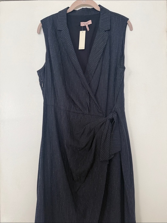 Rebecca Taylor Dresses & Skirts - Rebecca Taylor Navy Pinstripe Sleeveless Wrap-Style Midi Dress